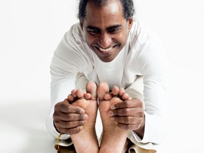 A person focusing on their breath during exercise.